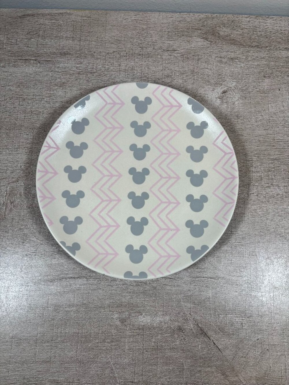 Disney Parks Mickey Mouse Icon Homestead Gray & Pink Salad or Cake Plate